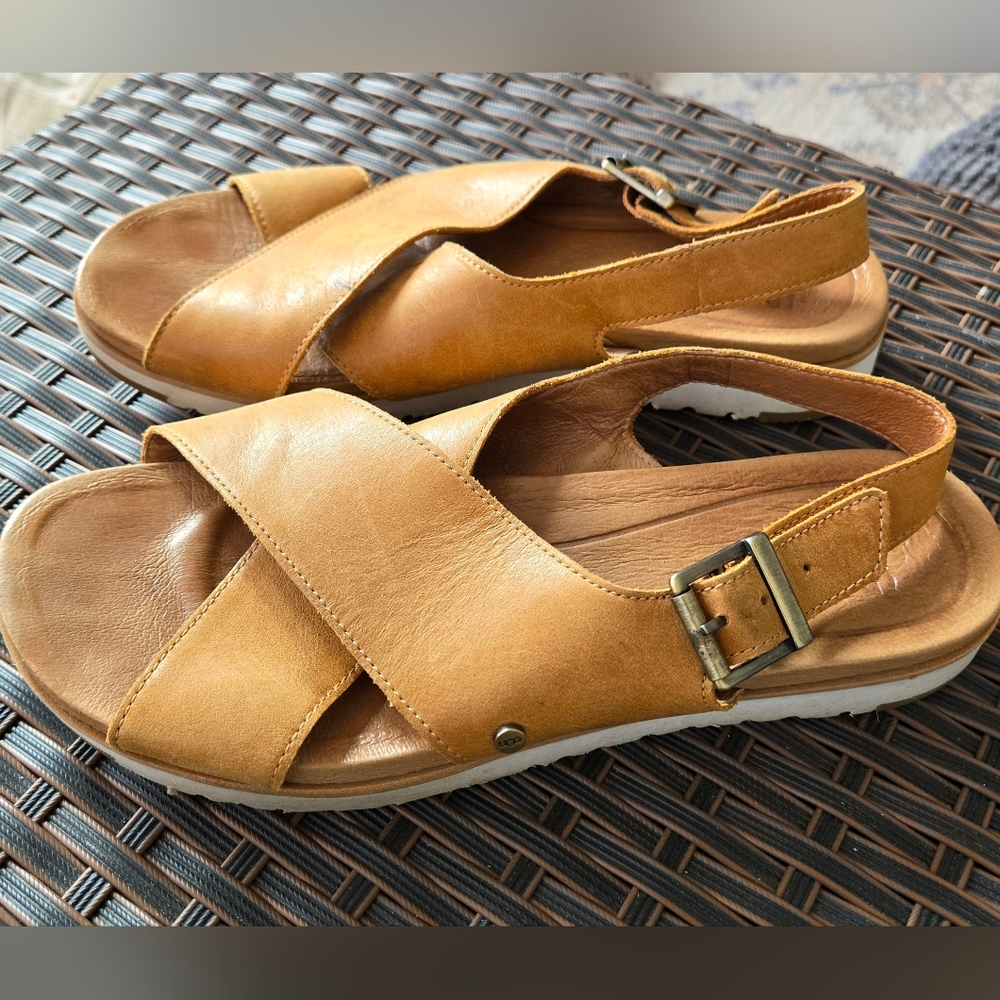 UGG Women's Leather Crisscross Slingback Sandals in Tan